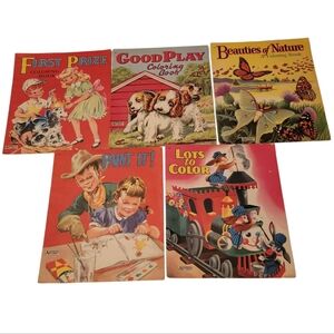 (5) Vintage Saalfield Coloring Book Lot Uncolored